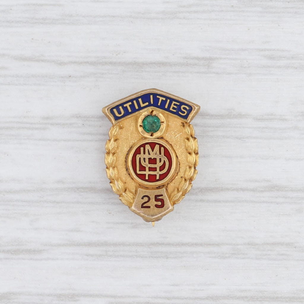 Light Gray DMU Denison Municipal Utilities Gold Filled Emerald 25 Years Service Lapel