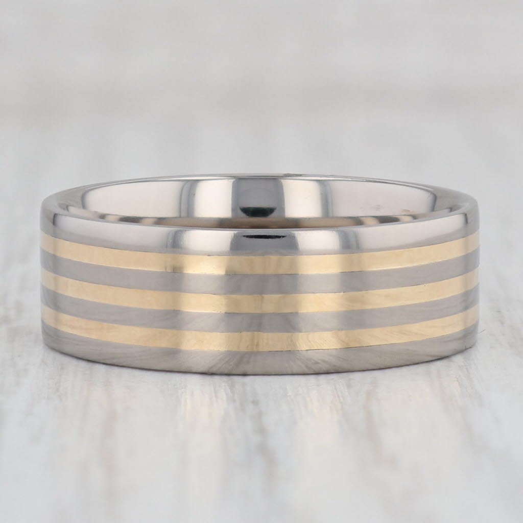 Gray New Men's Titanium Ring Size 12.5 Wedding Band 2-Toned Striped