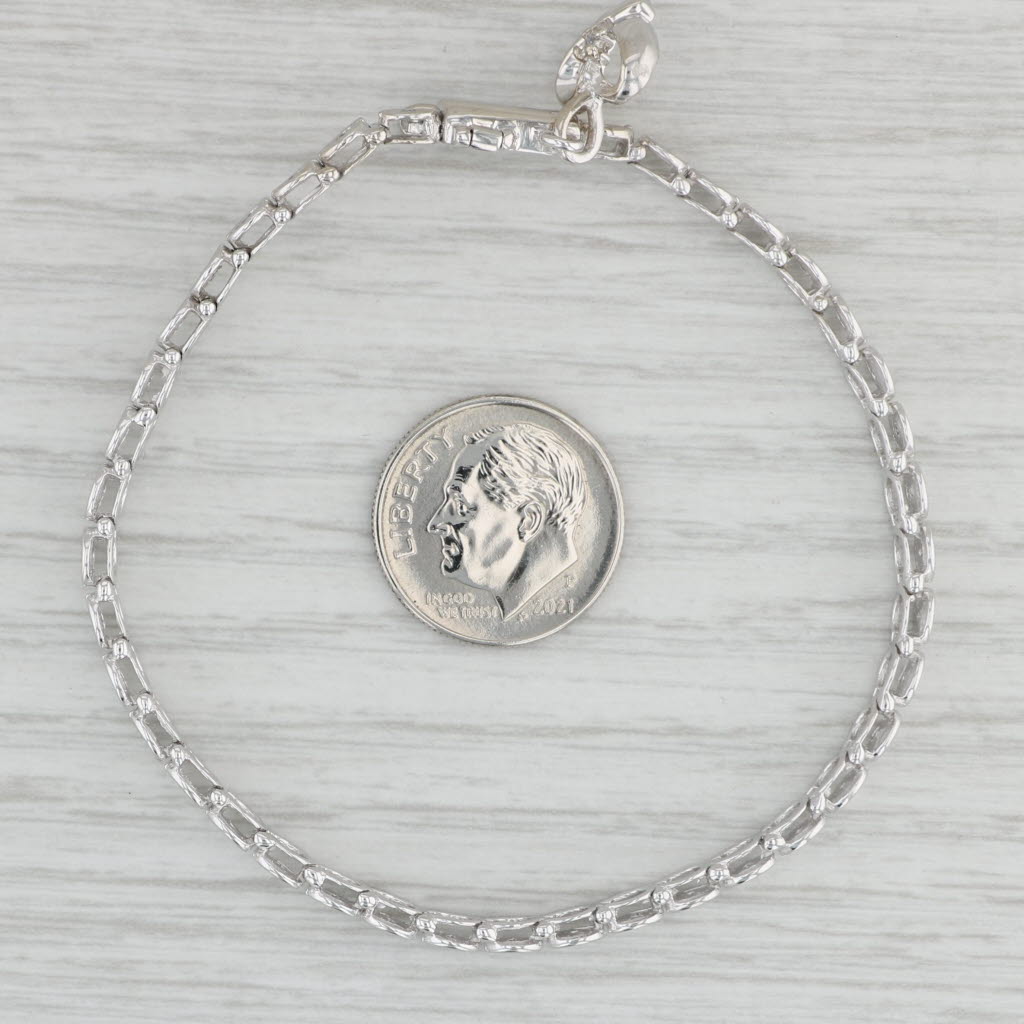 Gray 0.15ctw Diamond Tennis Bracelet Heart Charm 10k White Gold 6.75"