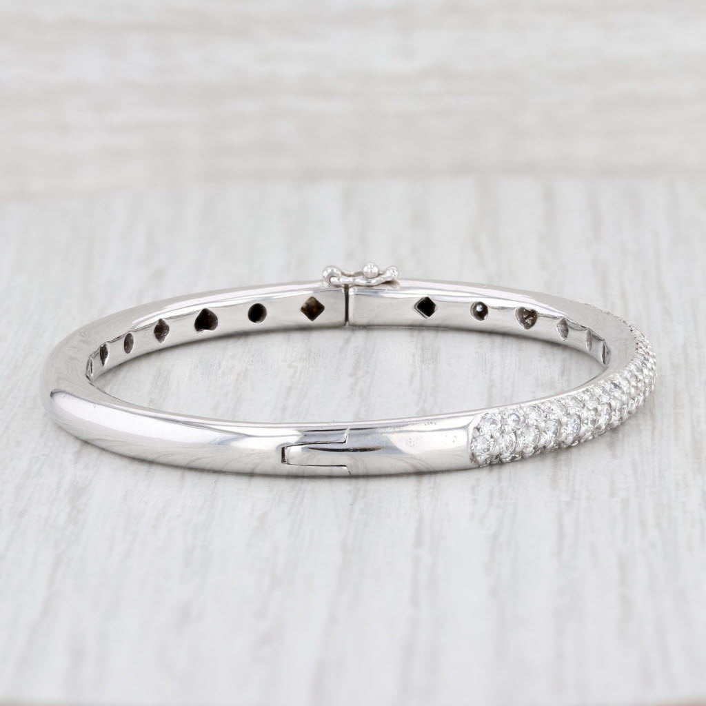 Light Gray 3ctw VS2 Pave Diamond Bangle Bracelet 18k White Gold 6.5” 4.6mm