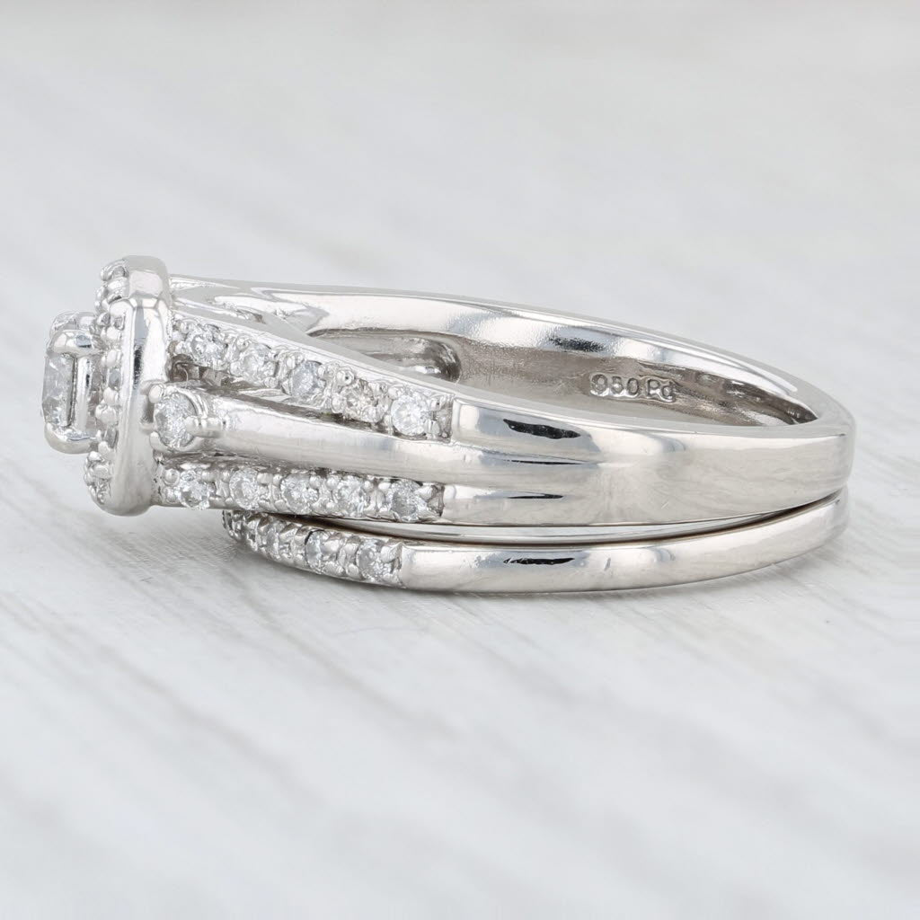 Light Gray 0.83ctw Diamond Halo Engagement Ring Wedding Band 950 Palladium Size 4.5