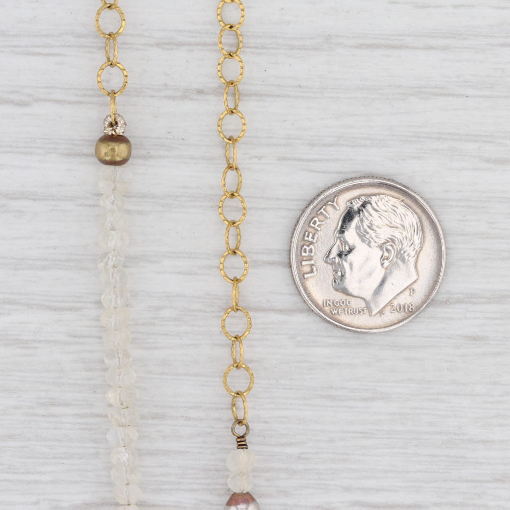 Light Gray New Nina Nguyen Moonstone Bead Necklace Sterling Gold Vermeil 38.5" Adjustable