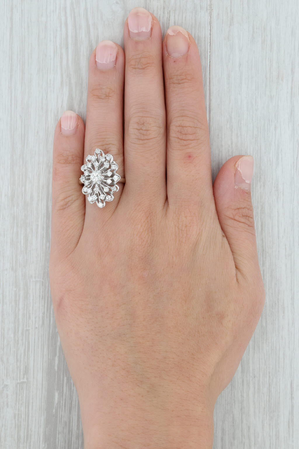 Gray Vintage 1.01ctw Diamond Cluster Ring 14k White Gold Size 6.25 Cocktail