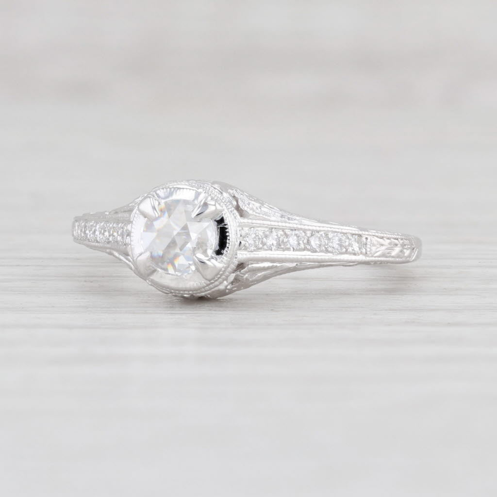 Light Gray New Floral Filigree Diamond Engagement Ring 14k Gold SZ 6.75 Solitaire Rose Cut