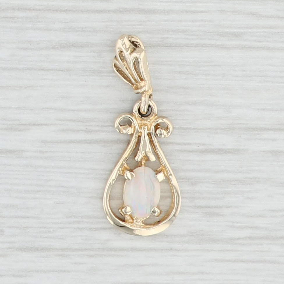 Light Gray Opal Lavalier Pendant 14k Yellow Gold October Pendant Oval Cabochon Solitaire