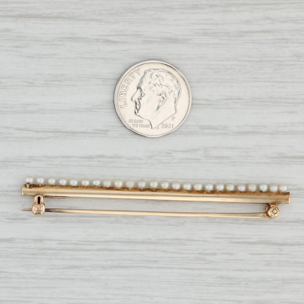 Light Gray Cultured Pearl Bar Pin 14k Yellow Gold Brooch