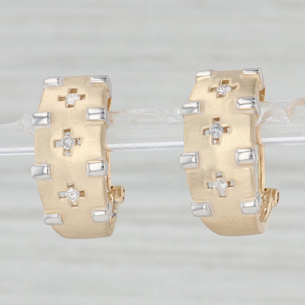 Light Gray 0.18ctw Diamond J-Hook Earrings 14k Yellow White Gold Omega Backs Pierced