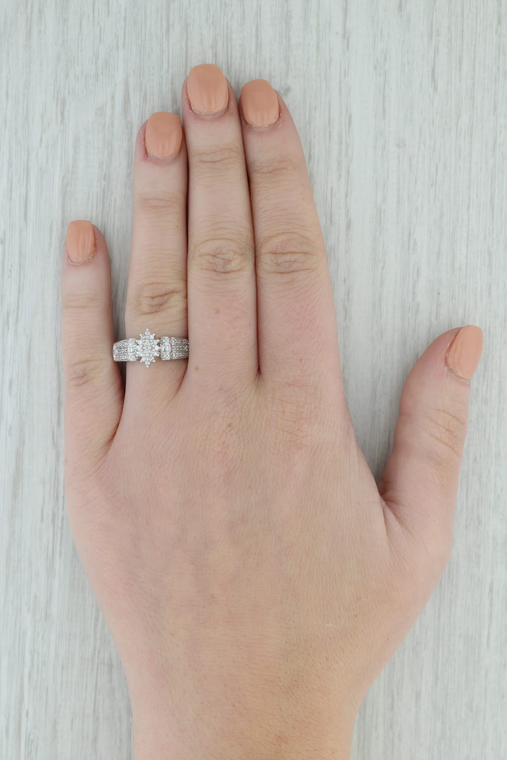 Gray 0.27ctw Marquise Diamond Cluster Engagement Ring 10k White Gold Size 7