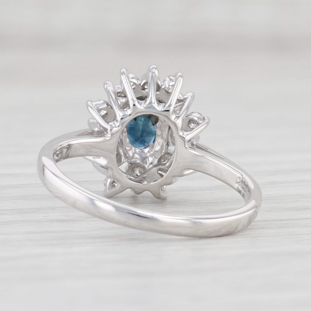 Light Gray 0.88ctw Blue Sapphire White Diamond Halo Ring 14k White Gold Sz 6.75 Engagement