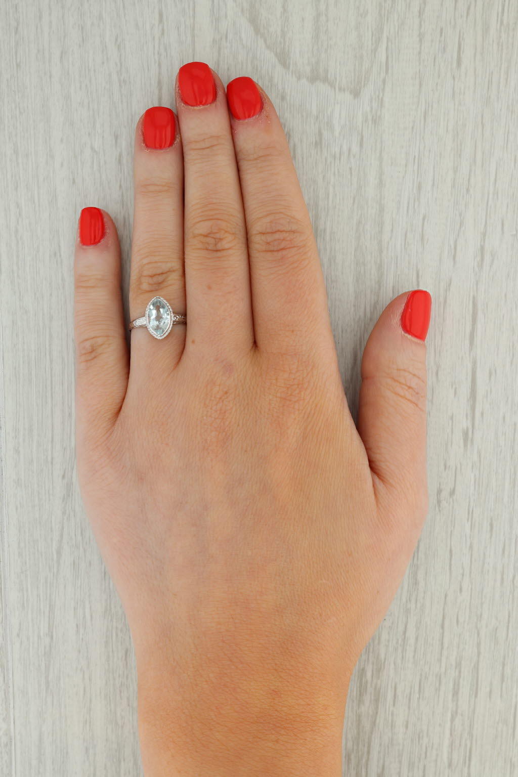 Gray 1.30ct Aquamarine Ring 14k White Gold Marquise Solitaire Size 5.25