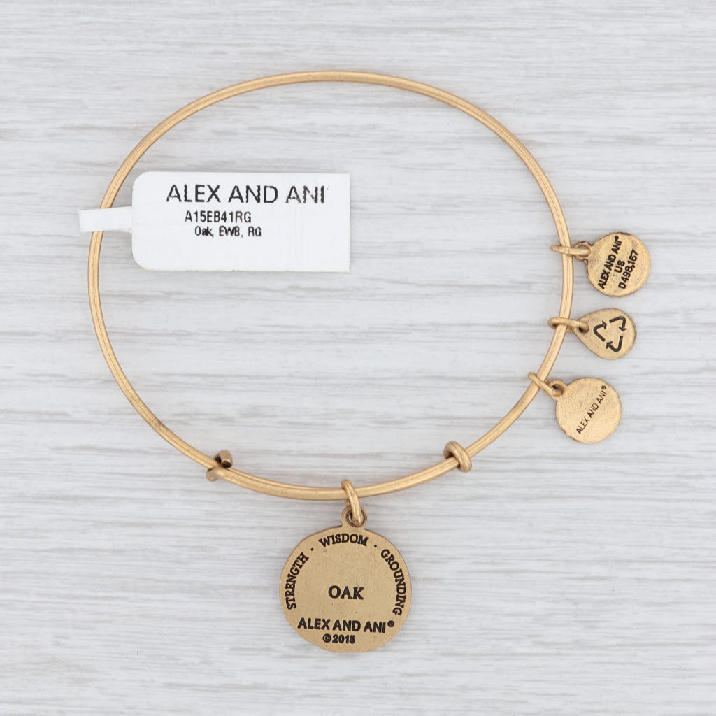 Light Gray New Alex and Ani Oak Flower Bangle Charm Bracelet Rafaelian Gold Expandable
