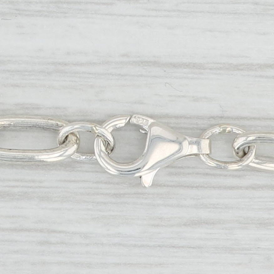 Light Gray 17.25" Elongated Cable Chain Necklace Sterling Silver Lobster Clasp 5.7mm