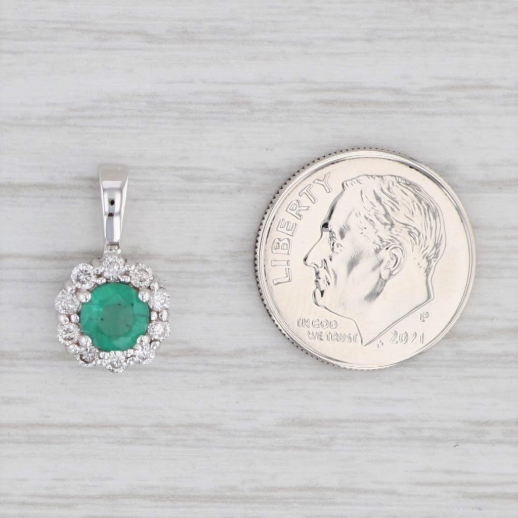 Light Gray 0.75ctw Emerald Diamond Halo Flower Pendant 14k White Gold May Birthstone