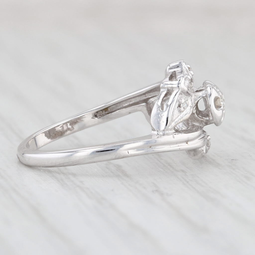 Light Gray Vintage Diamond Bypass Ring 14k White Gold Size 6.25 Anniversary