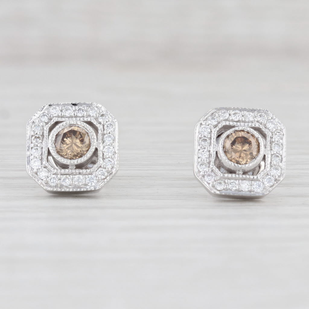 Light Gray Le Vian 0.76ctw Chocolate Diamond Halo Earrings 14k White Gold Pierced Studs
