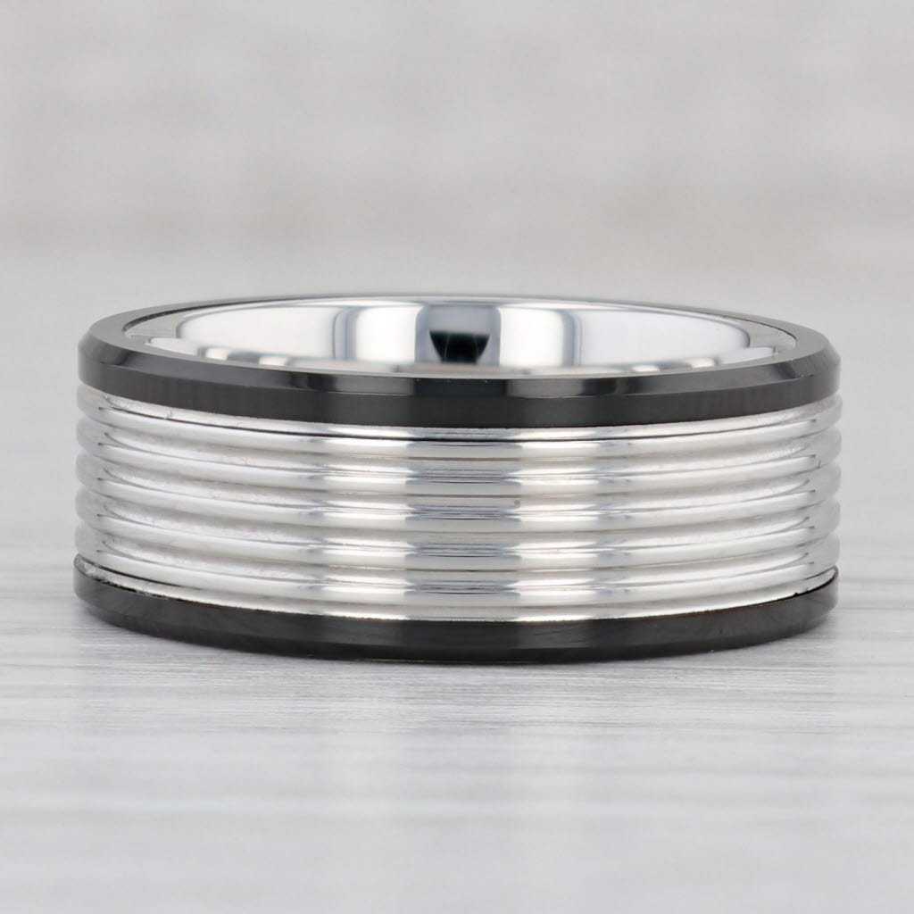 Gray New Men's Ridged Tungsten Triton Ring Wedding Band Size 10.25