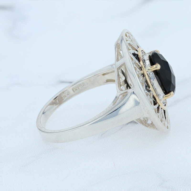 Lavender New Onyx Diamond Halo Ring Sterling Silver 14k Gold Size 8 Statement