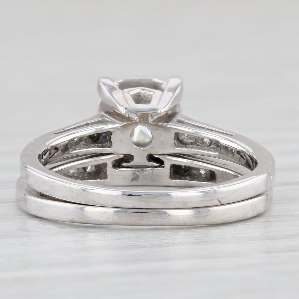 Light Gray 0.58ctw Round Diamond Engagement Ring Wedding Band Bridal Set 14k White Gold
