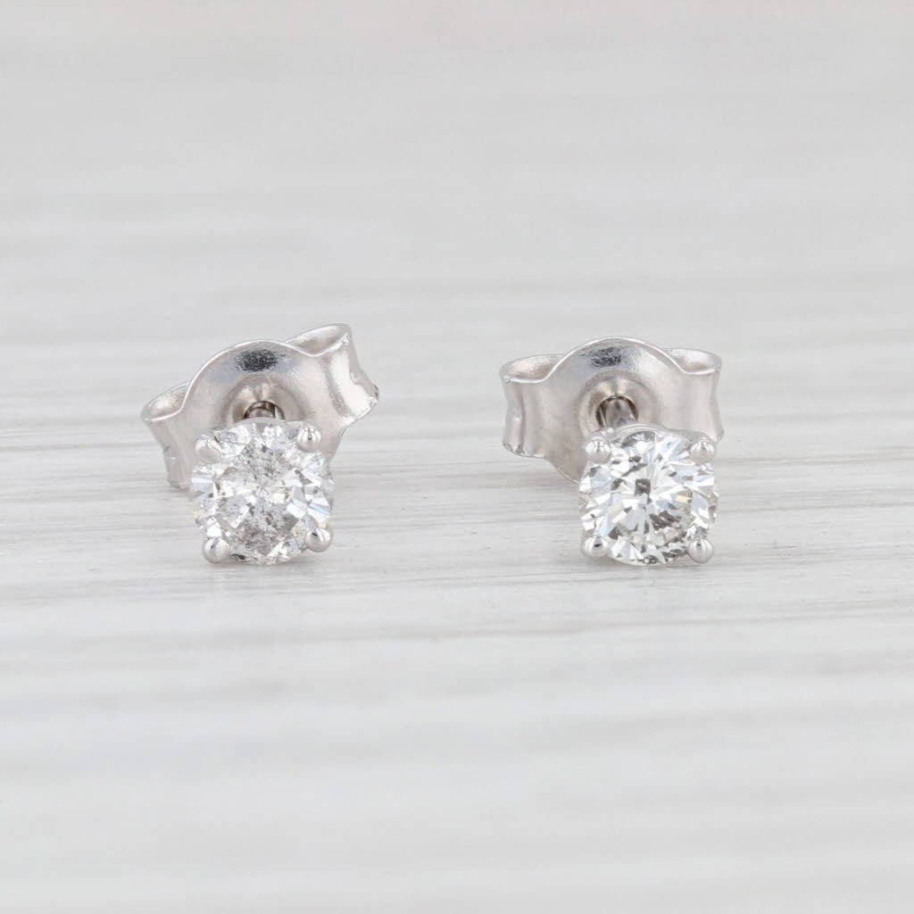 Light Gray New Small 0.35ctw Diamond Stud Earrings 14k White Gold Round Cut Solitaire