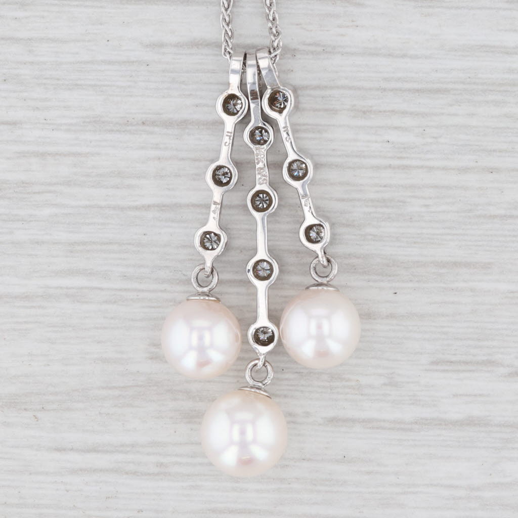 Light Gray New Cultured Pearl Diamond Journey Pendant Necklace 14k Gold 17.75" Wheat Chain
