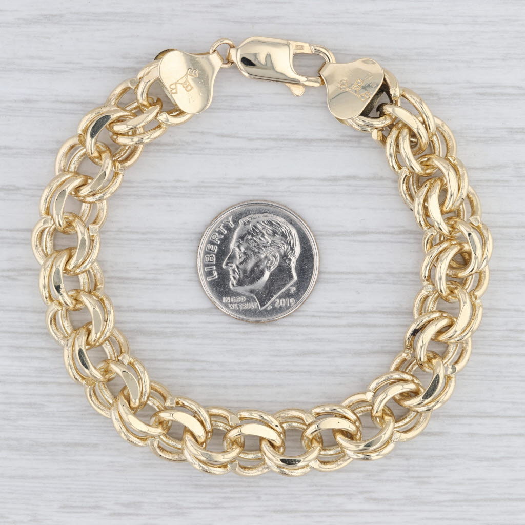 Light Gray Double Cable Chain Bracelet 14k Yellow Gold 7" 9.5mm Starter Charm
