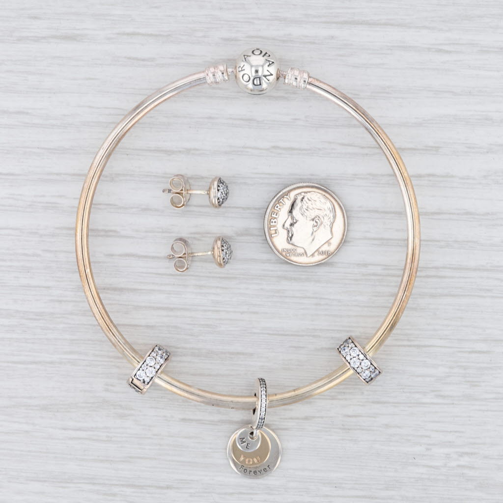 Light Gray New Authentic Pandora Love You Forever Gift Set B800747 Bangle Earrings Case