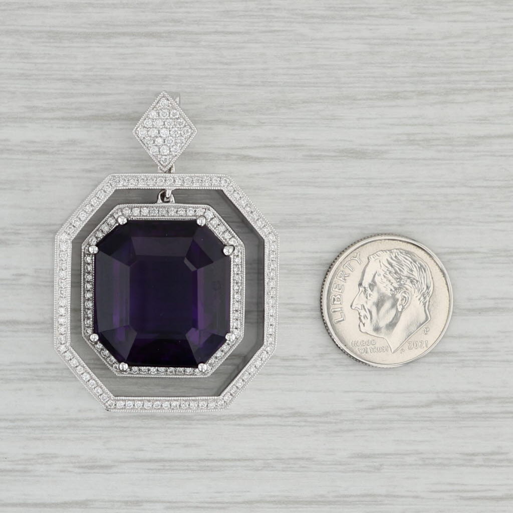 Gray 28.03ctw Amethyst Diamond Halo Enhancer Pendant 18k White Gold Statement