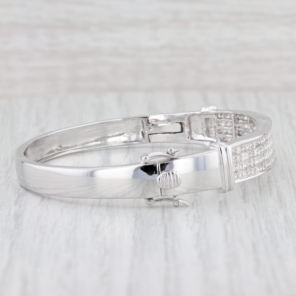 Light Gray 5.74ctw Princess Diamond Bangle Bracelet 14k White Gold 7" 9.5