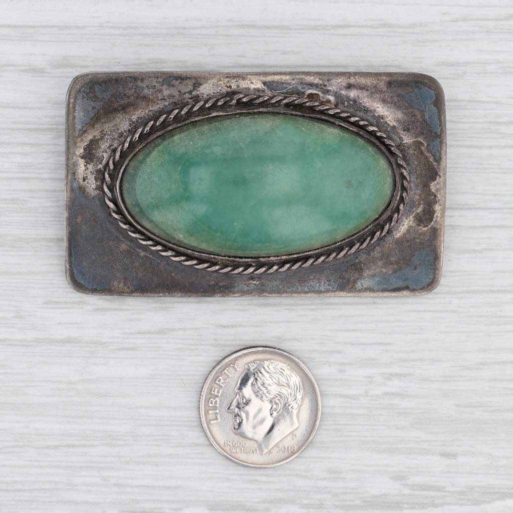 Light Gray Vintage Mexican Green Onyx Brooch Sterling Silver Statement Star Pin