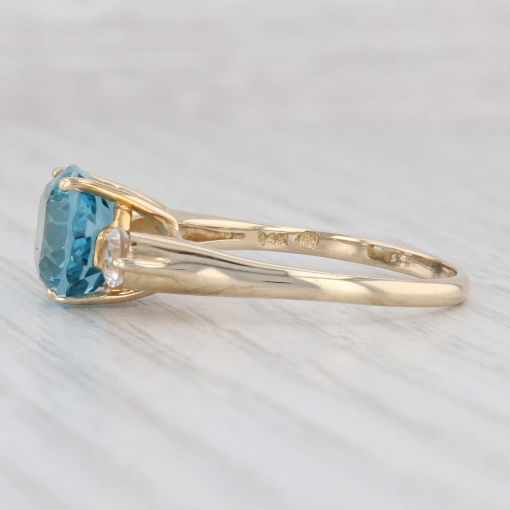 Light Gray 5.6ctw Blue Topaz White Topaz Ring 14k Yellow Gold Size 9.75 Oval Solitaire