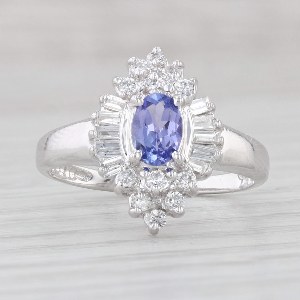 Light Gray 0.46ctw Oval Tanzanite Diamond Halo Ring 14k White Gold Size 6.75