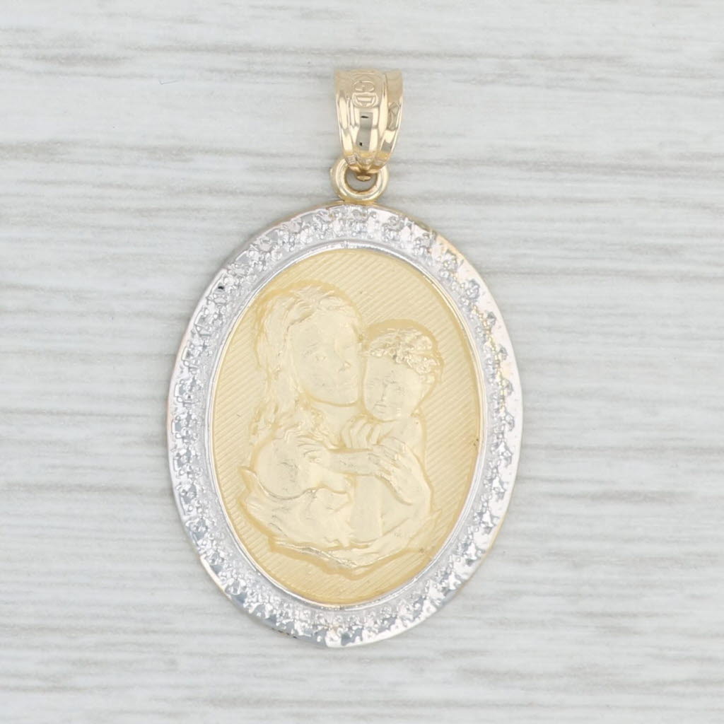 Light Gray Mother Holding Child Pendant 14k Yellow White Gold Gift Keepsake