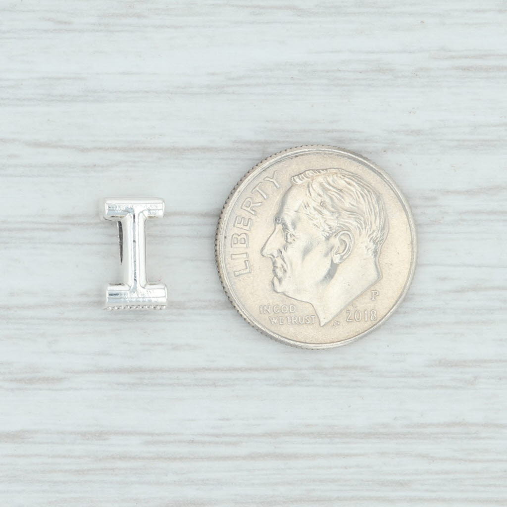 Light Gray New Authentic Pandora Letter I Charm 797463 Sterling Silver Pave "I" Bead
