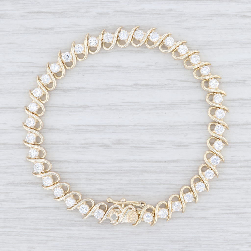 Light Gray New CZ Tennis Bracelet Sterling Silver Gold Plated Cubic Zirconias 7.5" 6.8mm