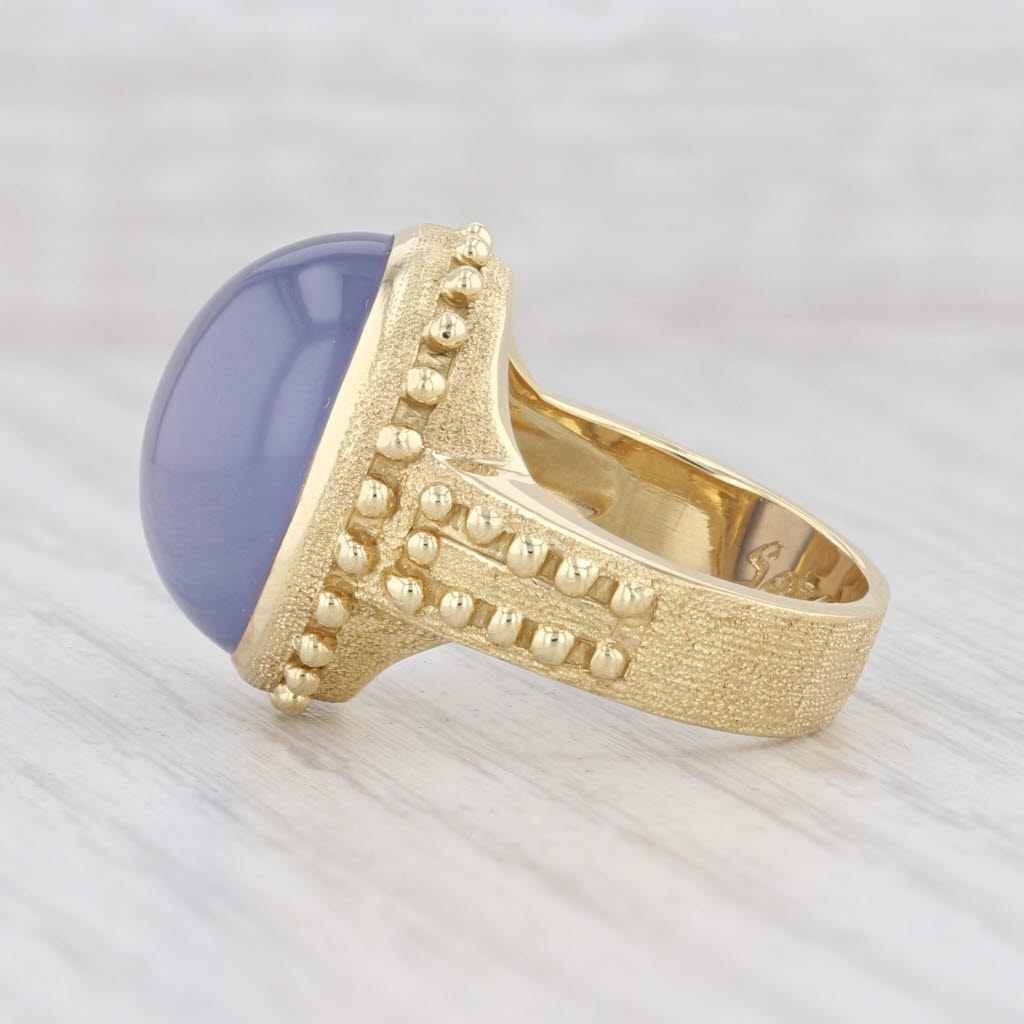Light Gray New Sarosi Purple Chalcedony Statement Ring 18k Yellow Gold Size 6 Solitaire