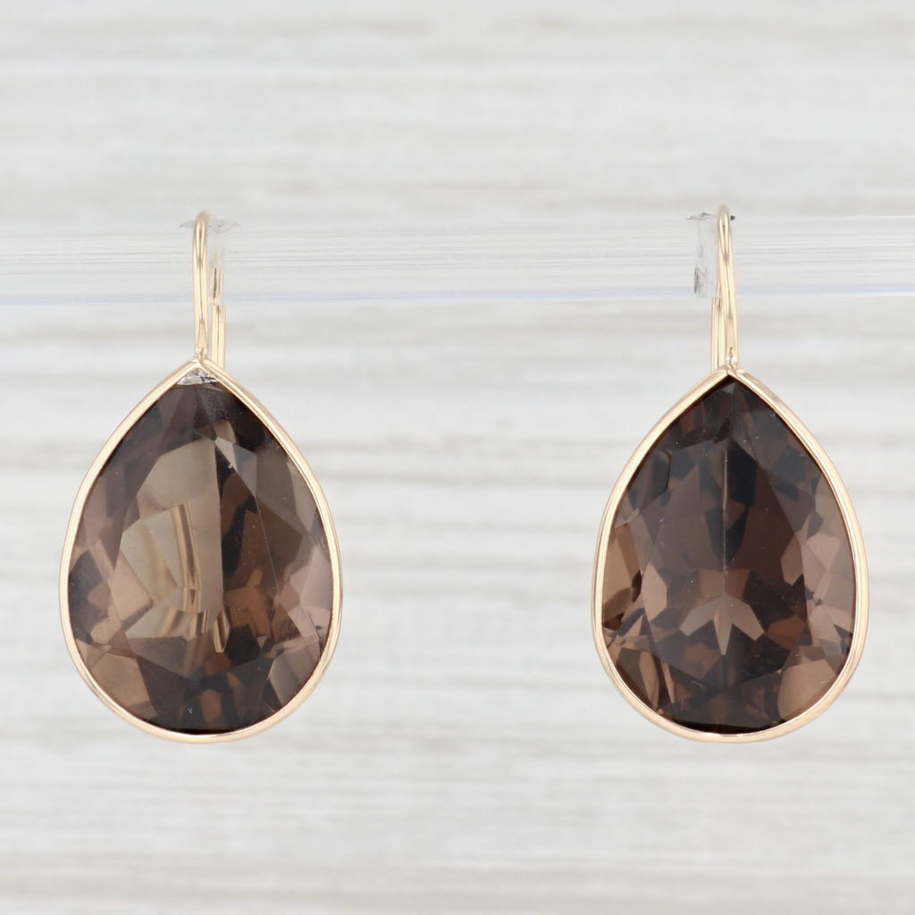 Light Gray 23ctw Pear Smoky Quartz Teardrop Earrings 14k Yellow Gold Hook Posts