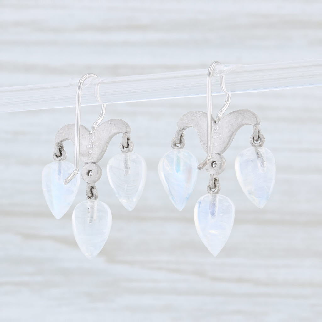 Light Gray Jamie Wolf Moonstone Earrings 18k White Gold Hook Posts Pierced Rainbow Color