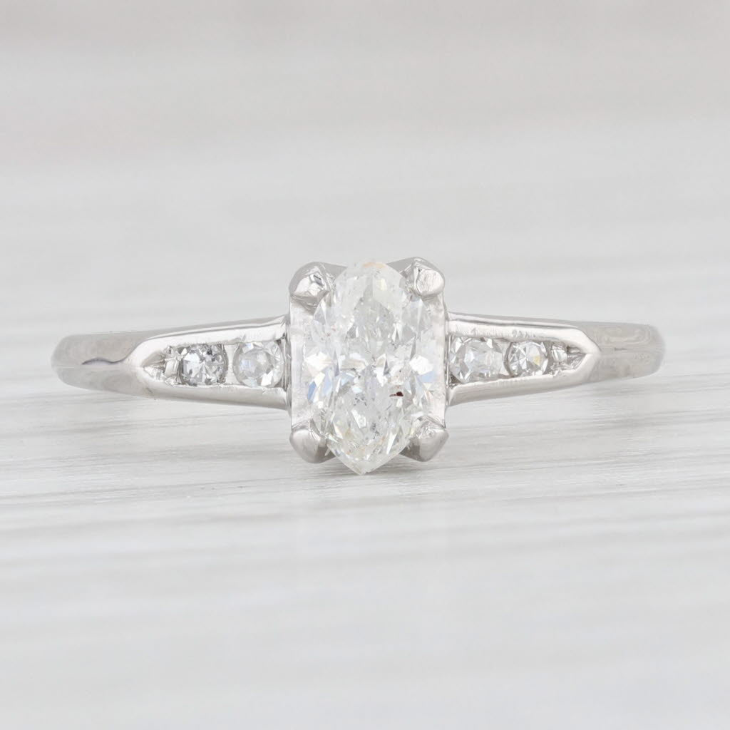 Light Gray Antique 0.48ctw Marquise Diamond Engagement Ring 900 Platinum Size 6.5 Yellow UV