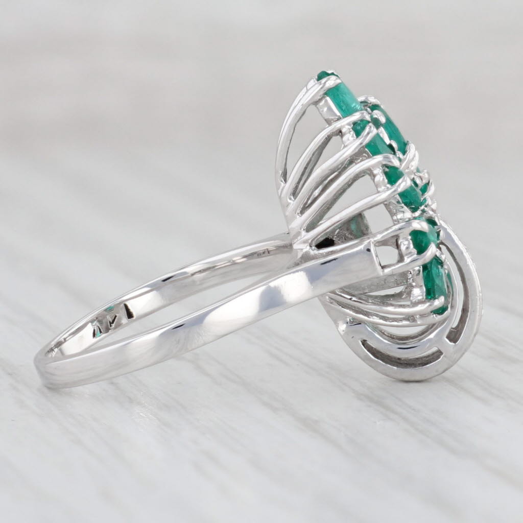 Light Gray 0.87ctw Lab Created Emerald Diamond Cluster Ring 14k White Gold Size 5 Cocktail