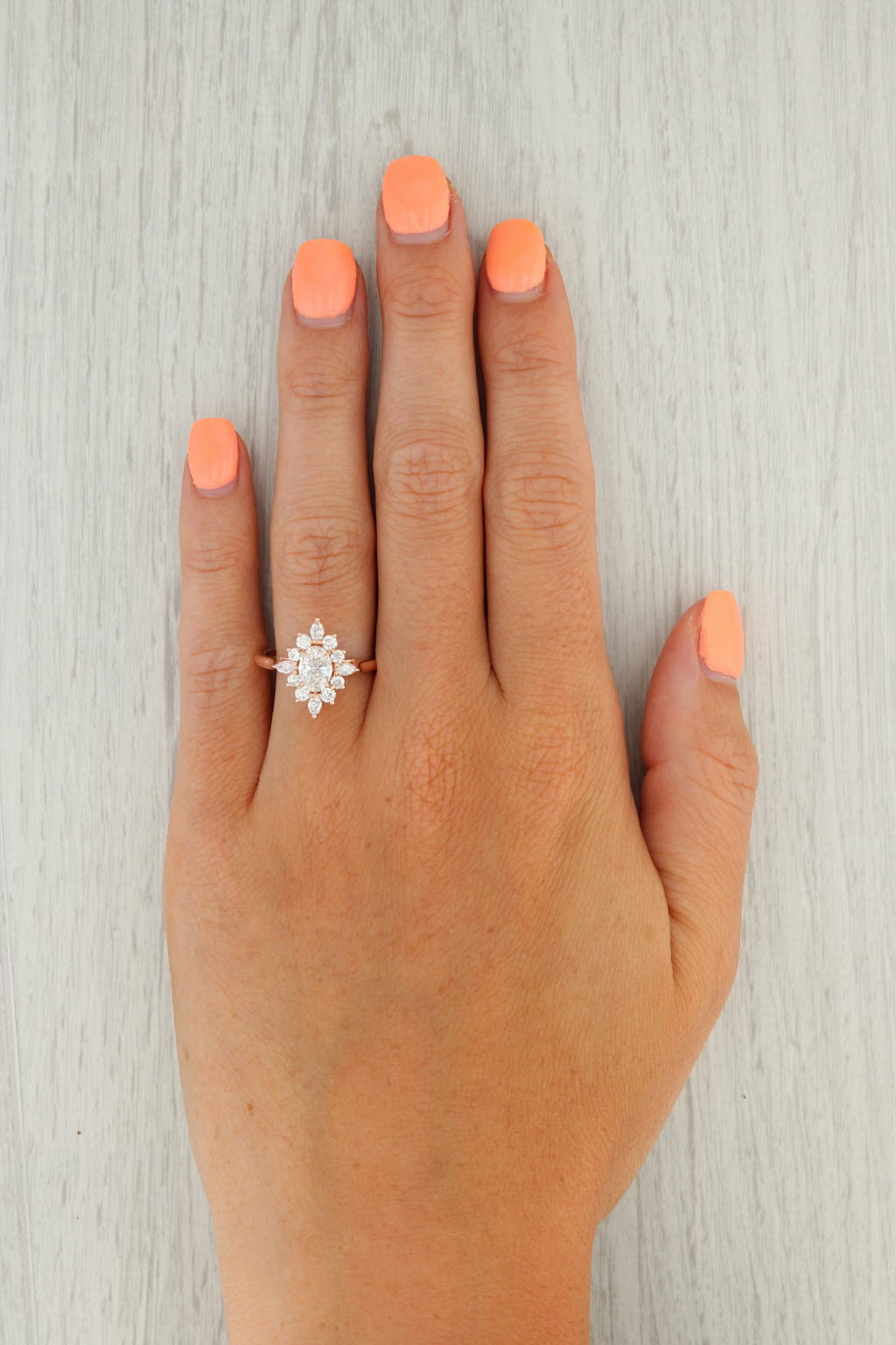 Gray 1ct VVS2 Lab Created Diamond Halo Engagement Ring 14k Rose Gold 1.54ctw 6.75 IGI