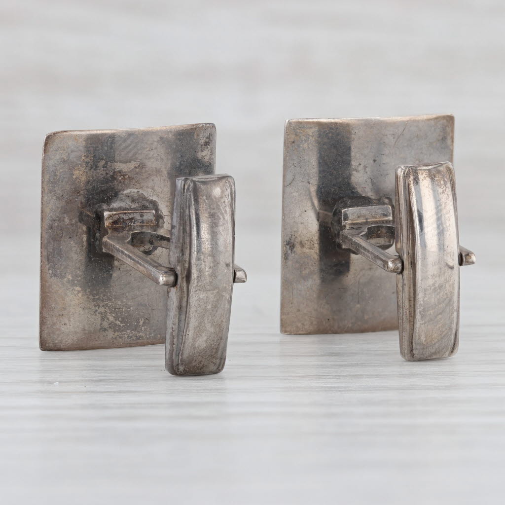 Light Gray Vintage Ornate Rectangle Cufflinks Sterling Silver Suit Accessories