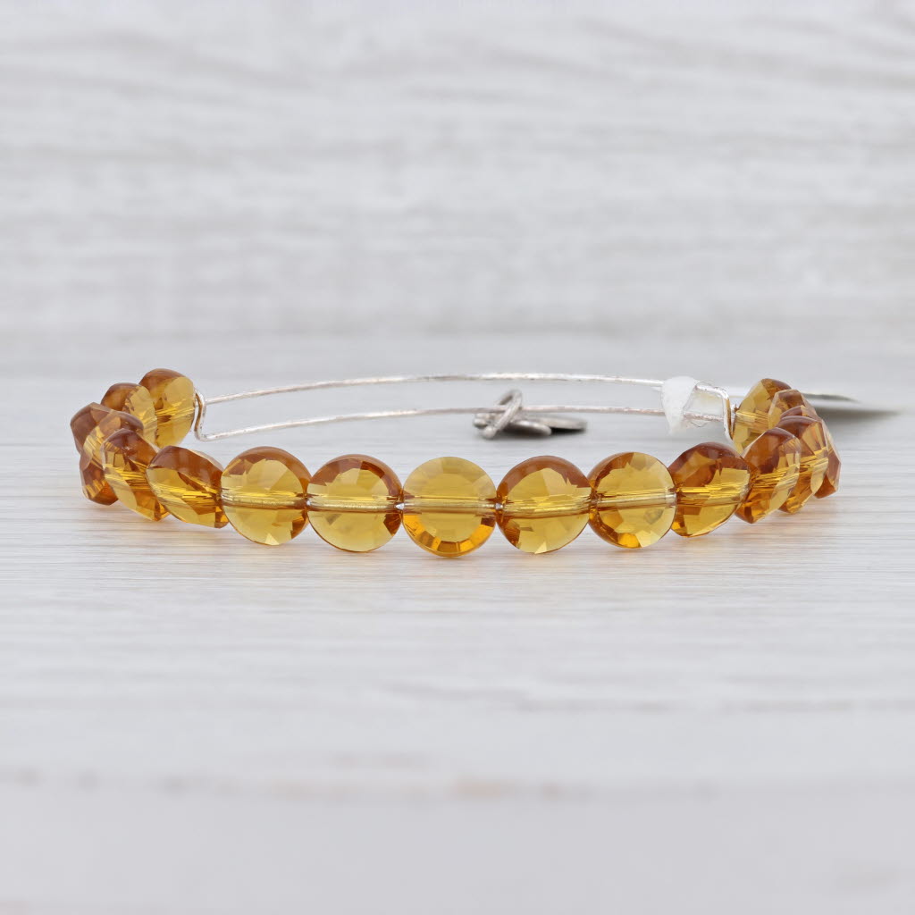 Light Gray New Alex and Ani Team Dark Topaz Luxe Bracelet Shiny Silver Amber Crystal
