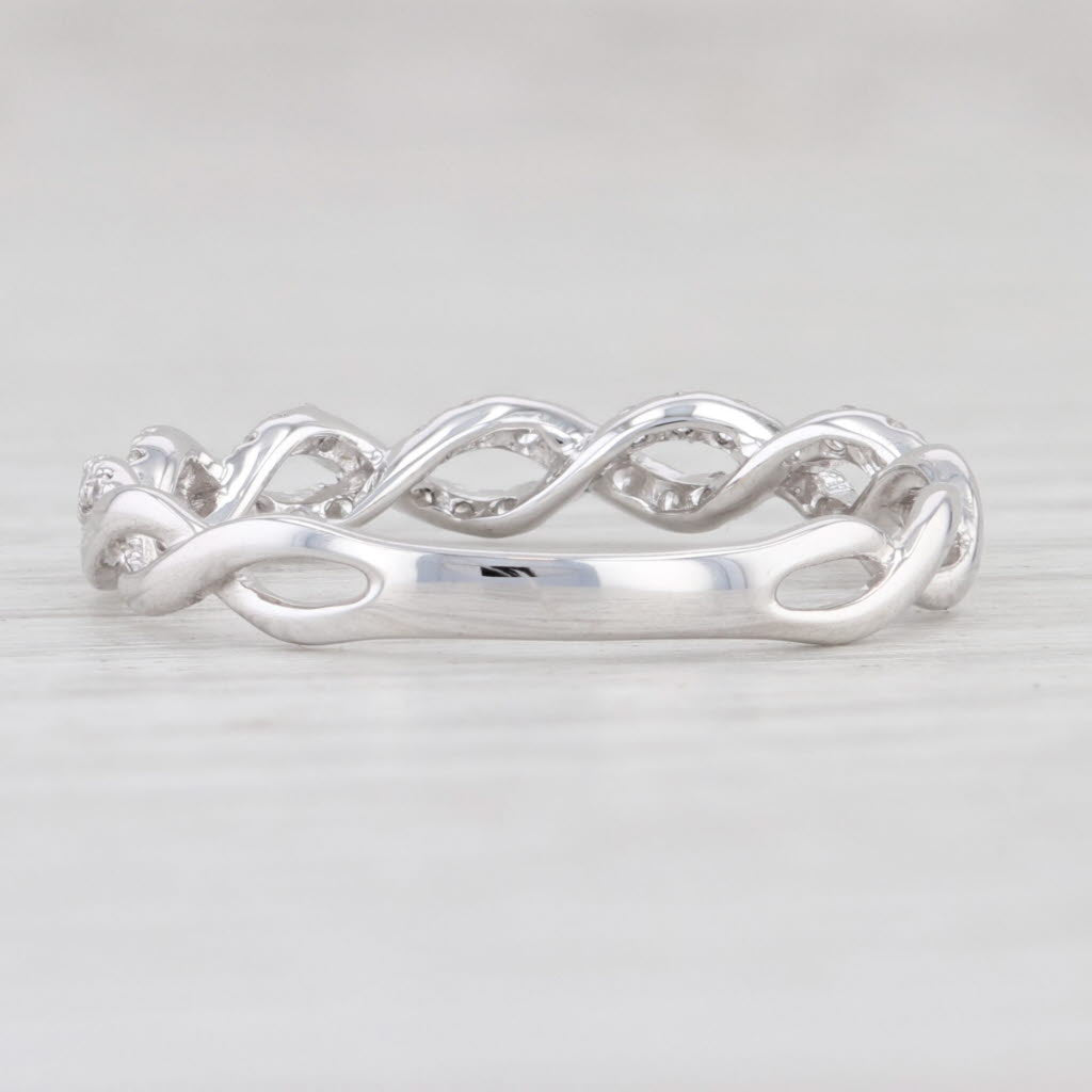 Light Gray New Woven 0.25 Diamond Band 14k White Gold Size 7.25 Stackable Wedding Ring