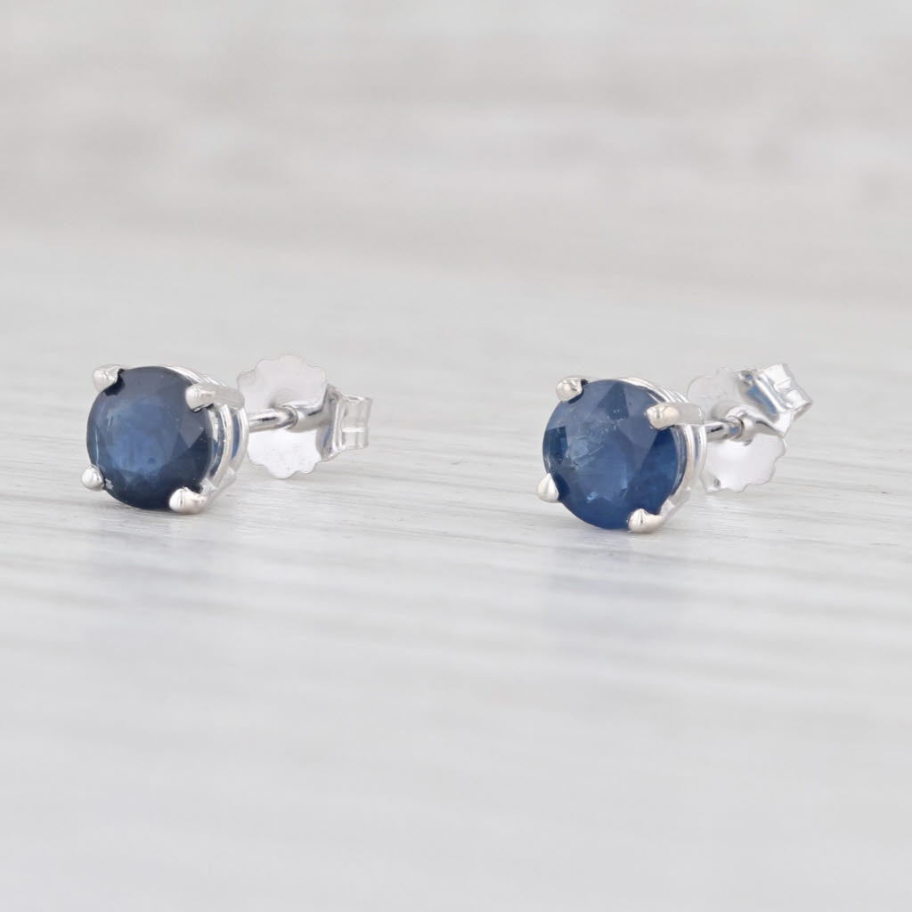 Light Gray 1ctw Blue Sapphire Stud Earrings 14k White Gold September Birthstone Solitaire
