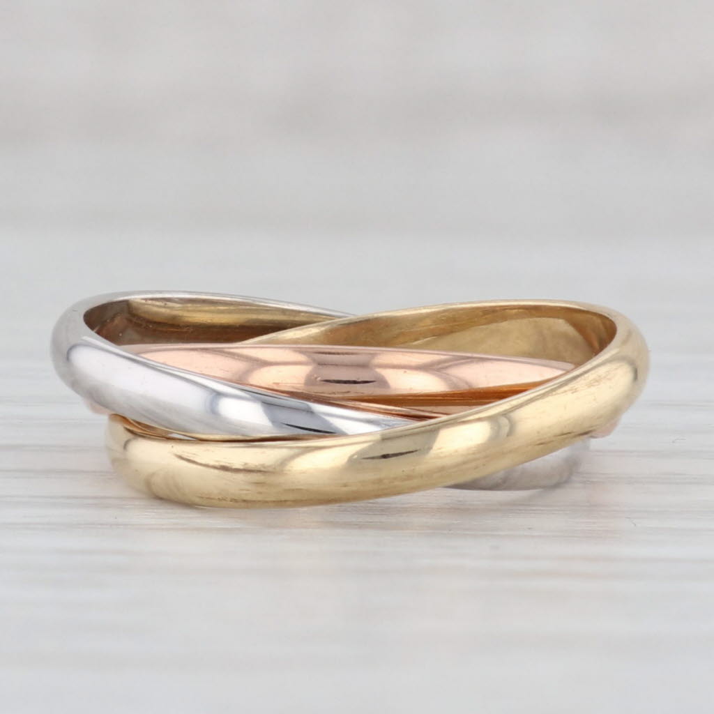 Tri-Toned Band Puzzle Ring 18k Yellow White Rose Gold Size Bands