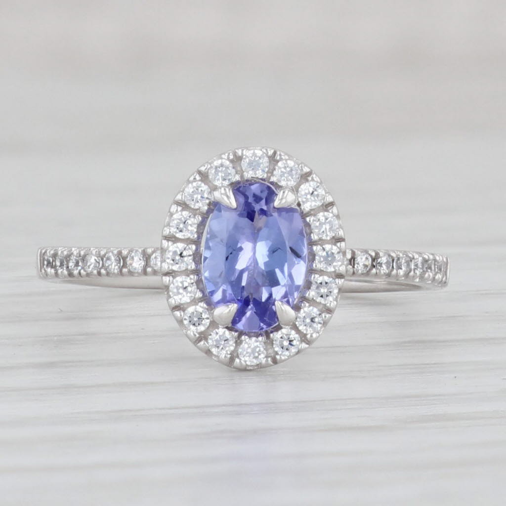 Light Gray 0.70ctw Oval Tanzanite Cubic Zirconia Halo Ring 10k White Gold Size 7