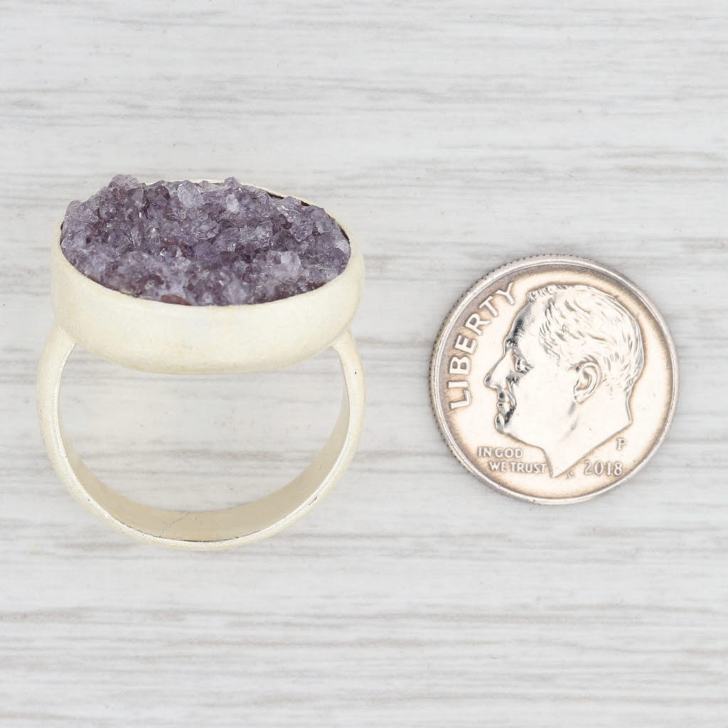Light Gray New Nina Nguyen Statement Ring Amethyst Druzy Sterling Silver Size 7.25