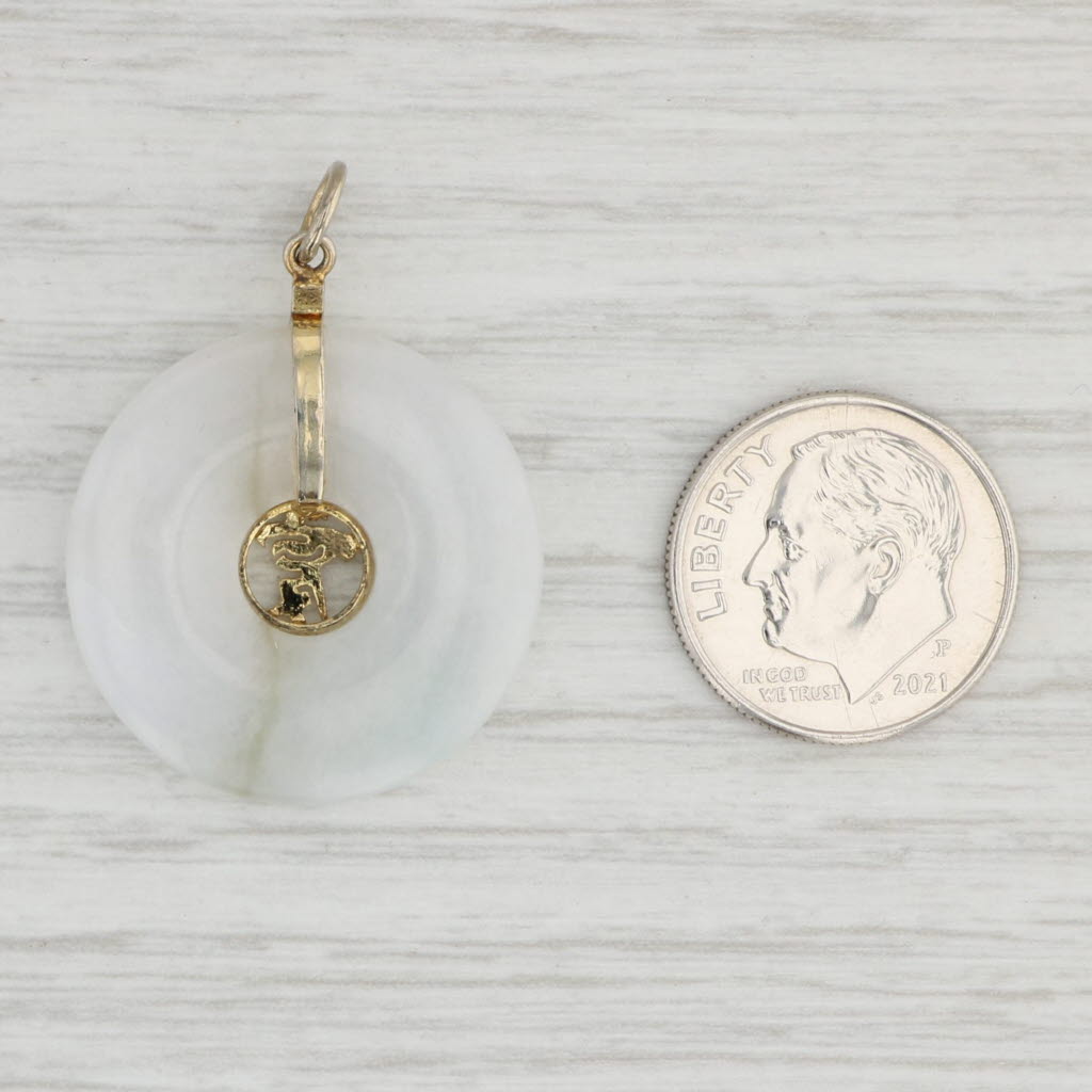 Light Gray White Jadeite Jade Torus Pendant Chinese Calligraphy "Love" "Ai" Asian Jewelry