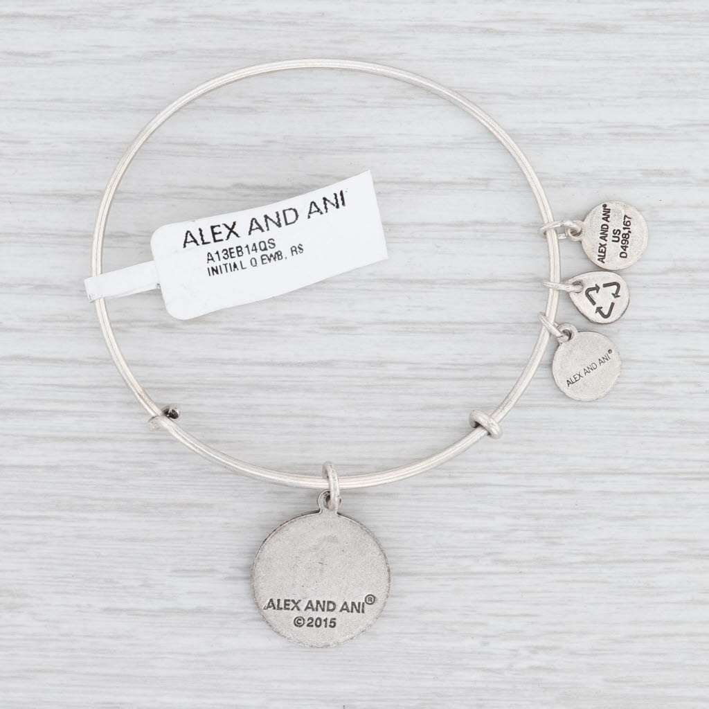 Light Gray New Alex and Ani Initial Q Bangle Charm Bracelet Rafaelian Silver Expandable
