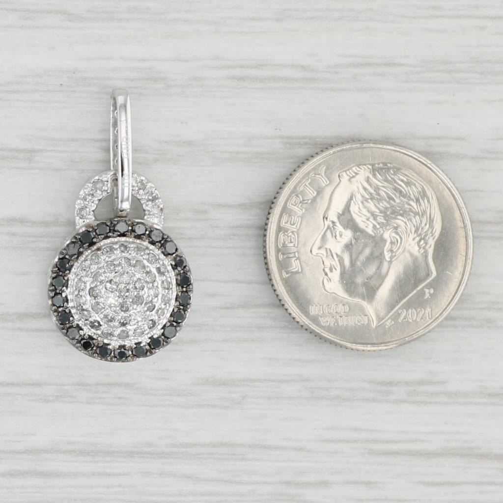 Light Gray 0.30ctw Black White Diamond Halo Pendant 10k White Gold
